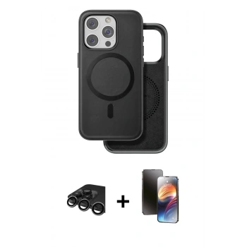 MARSİLYAN™- iPhone 15 Pro Max Kılıf Pusula Işık Koleksiyonu - Siyah 3D Antistatik Mat Seramik Nano Ekran Koruyucu + Raze Metal Kamera Lens - TMGI
