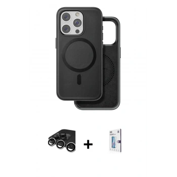MARSİLYAN™- iPhone 15 Pro Max Kılıf Pusula Işık Koleksiyonu - Siyah Bilvis 0.18mm Plus Cam Ekran Koruyucu + Raze Metal Kamera Lens - GS