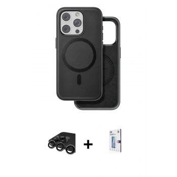 MARSİLYAN™- iPhone 15 Pro Max Kılıf Pusula Işık Koleksiyonu - Siyah Bilvis 0.18mm Plus Cam Ekran Koruyucu + Raze Metal Kamera Lens - TMGI