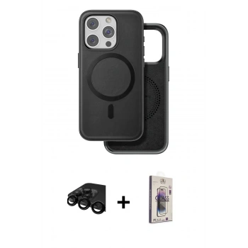 MARSİLYAN™- iPhone 15 Pro Max Kılıf Pusula Işık Koleksiyonu - Siyah Bilvis 3D Cam Ekran Koruyucu + Raze Metal Kamera Lens - SH