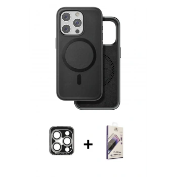 MARSİLYAN™- iPhone 15 Pro Max Kılıf Pusula Işık Koleksiyonu - Siyah Bilvis 3D Mat Cam Ekran Koruyucu + PVD Metal Kamera Lens - GS