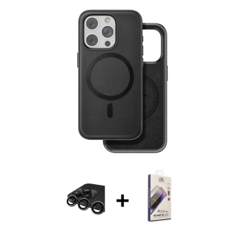 MARSİLYAN™- iPhone 15 Pro Max Kılıf Pusula Işık Koleksiyonu - Siyah Bilvis 3D Mat Cam Ekran Koruyucu + Raze Metal Kamera Lens - TMGI