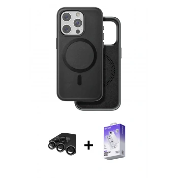 MARSİLYAN™- iPhone 15 Pro Max Kılıf Pusula Işık Koleksiyonu - Siyah Bilvis 5in1 3D Magic Cam Ekran Koruyucu + Raze Metal Kamera Lens - TMGI