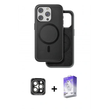 MARSİLYAN™- iPhone 15 Pro Max Kılıf Pusula Işık Koleksiyonu - Siyah Bilvis 5in1 3D Magic Cam Ekran Koruyucu + PVD Metal Kamera Lens - GI