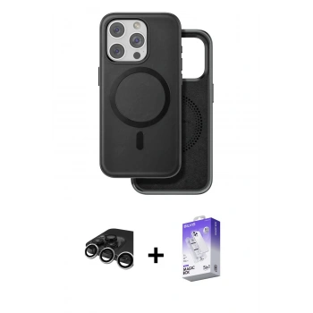 MARSİLYAN™- iPhone 15 Pro Max Kılıf Pusula Işık Koleksiyonu - Siyah Bilvis 5in1 3D Magic Cam Ekran Koruyucu + Raze Metal Kamera Lens - GS