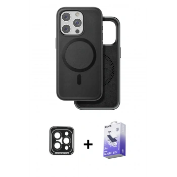 MARSİLYAN™- iPhone 15 Pro Max Kılıf Pusula Işık Koleksiyonu - Siyah Bilvis 5in1 5D Magic Hayalet Cam Ekran Koruyucu + PVD Metal Kamera Lens - SH