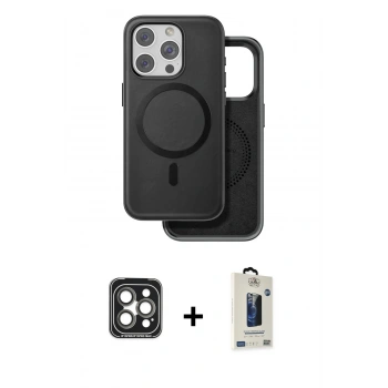 MARSİLYAN™- iPhone 15 Pro Max Kılıf Pusula Işık Koleksiyonu - Siyah Bilvis Hayalet Cam Ekran Koruyucu + PVD Metal Kamera Lens - GI