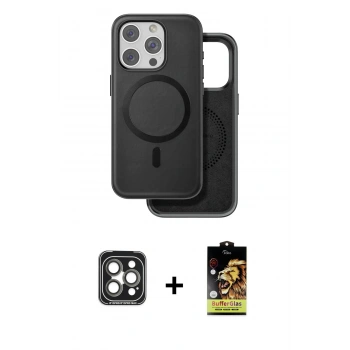 MARSİLYAN™- iPhone 15 Pro Max Kılıf Pusula Işık Koleksiyonu - Siyah Buffer Cam Ekran Koruyucu + PVD Metal Kamera Lens - GI