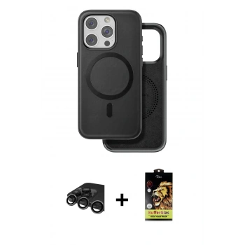 MARSİLYAN™- iPhone 15 Pro Max Kılıf Pusula Işık Koleksiyonu - Siyah Buffer Cam Ekran Koruyucu + Raze Metal Kamera Lens - TMGI