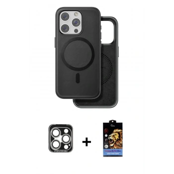 MARSİLYAN™- iPhone 15 Pro Max Kılıf Pusula Işık Koleksiyonu - Siyah Buffer Hayalet Cam Ekran Koruyucu + PVD Metal Kamera Lens - GS
