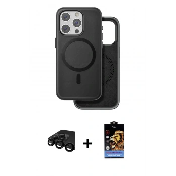 MARSİLYAN™- iPhone 15 Pro Max Kılıf Pusula Işık Koleksiyonu - Siyah Buffer Hayalet Cam Ekran Koruyucu + Raze Metal Kamera Lens - SH