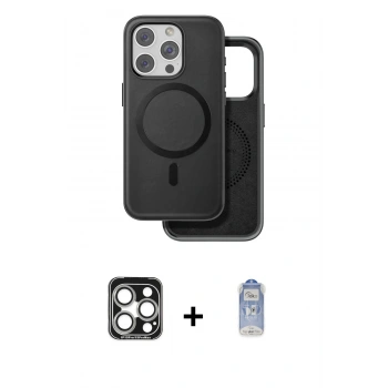 MARSİLYAN™- iPhone 15 Pro Max Kılıf Pusula Işık Koleksiyonu - Siyah Joko Magic 5D Cam + PVD Metal Kamera Lens - GS
