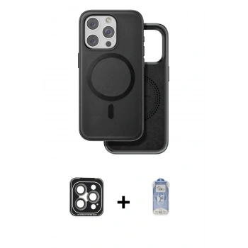 MARSİLYAN™- iPhone 15 Pro Max Kılıf Pusula Işık Koleksiyonu - Siyah Joko Magic 5D Cam + PVD Metal Kamera Lens - GI