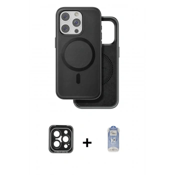 MARSİLYAN™- iPhone 15 Pro Max Kılıf Pusula Işık Koleksiyonu - Siyah Joko Magic 5D Cam + PVD Metal Kamera Lens - SH