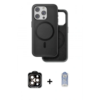 MARSİLYAN™- iPhone 15 Pro Max Kılıf Pusula Işık Koleksiyonu - Siyah Joko Magic 5D Cam + PVD Metal Kamera Lens - TU