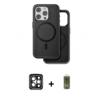 MARSİLYAN™- iPhone 15 Pro Max Kılıf Pusula Işık Koleksiyonu - Siyah Joko Magic 5D Hayalet Cam + PVD Metal Kamera Lens - GI