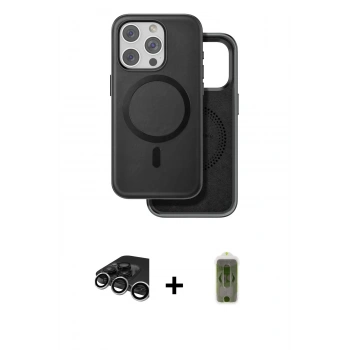 MARSİLYAN™- iPhone 15 Pro Max Kılıf Pusula Işık Koleksiyonu - Siyah Joko Magic 5D Hayalet Cam + Raze Metal Kamera Lens - GS