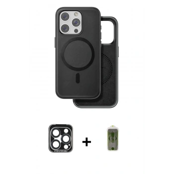 MARSİLYAN™- iPhone 15 Pro Max Kılıf Pusula Işık Koleksiyonu - Siyah Joko Magic 5D Hayalet Cam + PVD Metal Kamera Lens - LT