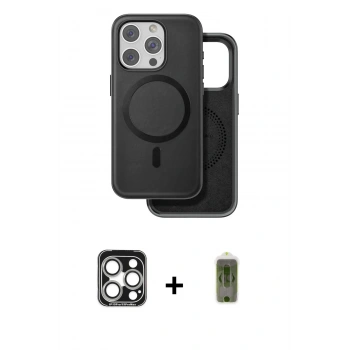 MARSİLYAN™- iPhone 15 Pro Max Kılıf Pusula Işık Koleksiyonu - Siyah Joko Magic 5D Hayalet Cam + PVD Metal Kamera Lens - GS