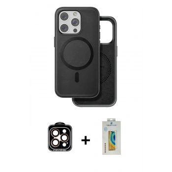 MARSİLYAN™- iPhone 15 Pro Max Kılıf Pusula Işık Koleksiyonu - Siyah Polymer Nano Ekran Koruyucu + PVD Metal Kamera Lens - TU