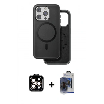 MARSİLYAN™- iPhone 15 Pro Max Kılıf Pusula Işık Koleksiyonu - Siyah Vanessa Magic Cam + PVD Metal Kamera Lens - TU