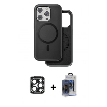 MARSİLYAN™- iPhone 15 Pro Max Kılıf Pusula Işık Koleksiyonu - Siyah Vanessa Magic Cam + PVD Metal Kamera Lens - LT