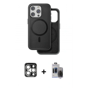 MARSİLYAN™- iPhone 15 Pro Max Kılıf Pusula Işık Koleksiyonu - Siyah Vanessa Magic Hayalet Cam + PVD Metal Kamera Lens - GS