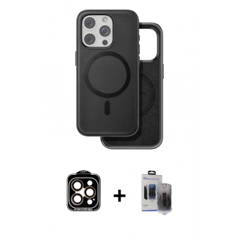 MARSİLYAN™- iPhone 15 Pro Max Kılıf Pusula Işık Koleksiyonu - Siyah Vanessa Magic Hayalet Cam + PVD Metal Kamera Lens - TU