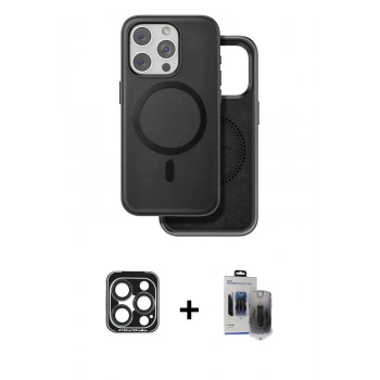 MARSİLYAN™- iPhone 15 Pro Max Kılıf Pusula Işık Koleksiyonu - Siyah Vanessa Magic Hayalet Cam + PVD Metal Kamera Lens - LT