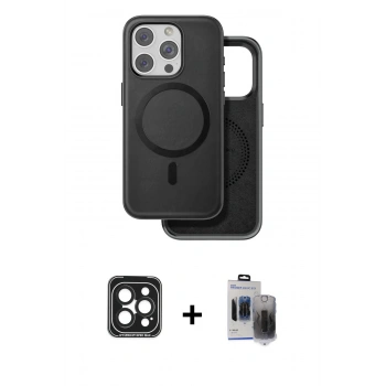 MARSİLYAN™- iPhone 15 Pro Max Kılıf Pusula Işık Koleksiyonu - Siyah Vanessa Magic Hayalet Cam + PVD Metal Kamera Lens - SH