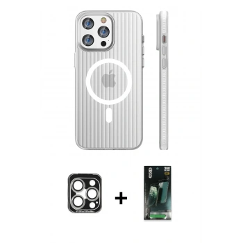 MARSİLYAN™- iPhone 15 Pro Max Kılıf Pusula Minimal Koleksiyonu - Şeffaf 360 Full Body Arka Koruyucu + PVD Metal Kamera Lens - GS
