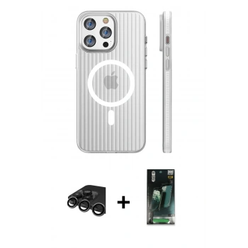 MARSİLYAN™- iPhone 15 Pro Max Kılıf Pusula Minimal Koleksiyonu - Şeffaf 360 Full Body Arka Koruyucu + Raze Metal Kamera Lens - TMGI