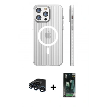 MARSİLYAN™- iPhone 15 Pro Max Kılıf Pusula Minimal Koleksiyonu - Siyah 360 Mat Full Body Arka Koruyucu + Raze Metal Kamera Lens - LT