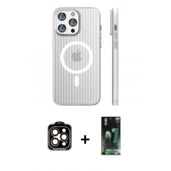 MARSİLYAN™- iPhone 15 Pro Max Kılıf Pusula Minimal Koleksiyonu - Siyah 360 Mat Full Body Arka Koruyucu + PVD Metal Kamera Lens - TU