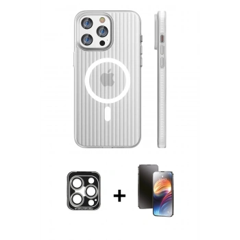 MARSİLYAN™- iPhone 15 Pro Max Kılıf Pusula Minimal Koleksiyonu - Siyah 3D Antistatik Mat Seramik Nano Ekran Koruyucu + PVD Metal Kamera Lens - GS