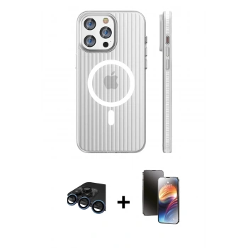 MARSİLYAN™- iPhone 15 Pro Max Kılıf Pusula Minimal Koleksiyonu - Siyah 3D Antistatik Mat Seramik Nano Ekran Koruyucu + Raze Metal Kamera Lens - LT