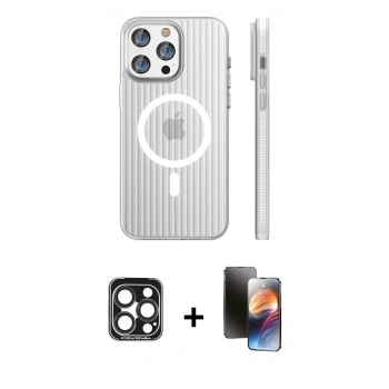 MARSİLYAN™- iPhone 15 Pro Max Kılıf Pusula Minimal Koleksiyonu - Siyah 3D Antistatik Mat Seramik Nano Ekran Koruyucu + PVD Metal Kamera Lens - LT