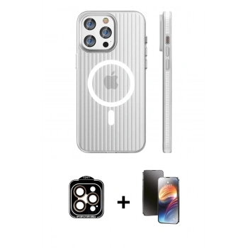 MARSİLYAN™- iPhone 15 Pro Max Kılıf Pusula Minimal Koleksiyonu - Siyah 3D Antistatik Mat Seramik Nano Ekran Koruyucu + PVD Metal Kamera Lens - TU