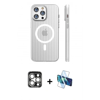 MARSİLYAN™- iPhone 15 Pro Max Kılıf Pusula Minimal Koleksiyonu - Siyah 3D Antistatik Seramik Nano Ekran Koruyucu + PVD Metal Kamera Lens - GS