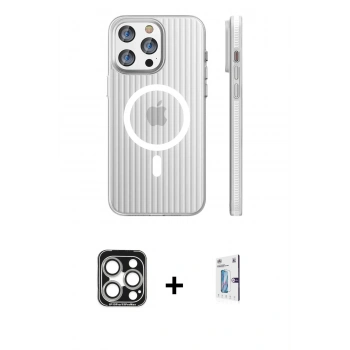 MARSİLYAN™- iPhone 15 Pro Max Kılıf Pusula Minimal Koleksiyonu - Siyah Bilvis 0.18mm Plus Cam Ekran Koruyucu + PVD Metal Kamera Lens - GS
