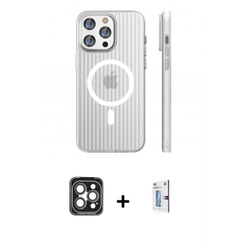 MARSİLYAN™- iPhone 15 Pro Max Kılıf Pusula Minimal Koleksiyonu - Siyah Bilvis 0.18mm Plus Cam Ekran Koruyucu + PVD Metal Kamera Lens - GI