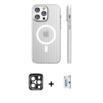 MARSİLYAN™- iPhone 15 Pro Max Kılıf Pusula Minimal Koleksiyonu - Siyah Bilvis 0.18mm Plus Cam Ekran Koruyucu + PVD Metal Kamera Lens - LT