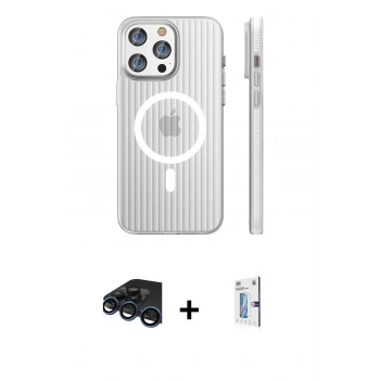 MARSİLYAN™- iPhone 15 Pro Max Kılıf Pusula Minimal Koleksiyonu - Siyah Bilvis 0.18mm Plus Cam Ekran Koruyucu + Raze Metal Kamera Lens - LT