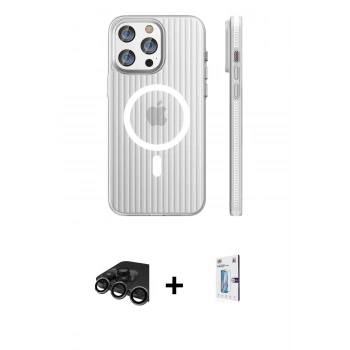 MARSİLYAN™- iPhone 15 Pro Max Kılıf Pusula Minimal Koleksiyonu - Siyah Bilvis 0.18mm Plus Cam Ekran Koruyucu + Raze Metal Kamera Lens - TMGI