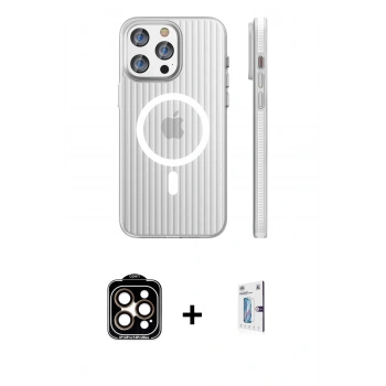 MARSİLYAN™- iPhone 15 Pro Max Kılıf Pusula Minimal Koleksiyonu - Siyah Bilvis 0.18mm Plus Cam Ekran Koruyucu + PVD Metal Kamera Lens - TU