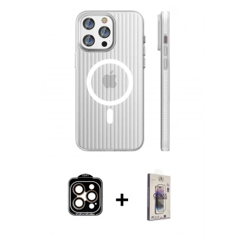 MARSİLYAN™- iPhone 15 Pro Max Kılıf Pusula Minimal Koleksiyonu - Siyah Bilvis 3D Cam Ekran Koruyucu + PVD Metal Kamera Lens - TU