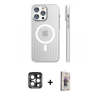MARSİLYAN™- iPhone 15 Pro Max Kılıf Pusula Minimal Koleksiyonu - Siyah Bilvis 3D Cam Ekran Koruyucu + PVD Metal Kamera Lens - LT