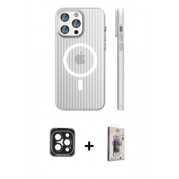 MARSİLYAN™- iPhone 15 Pro Max Kılıf Pusula Minimal Koleksiyonu - Siyah Bilvis 3D Cam Ekran Koruyucu + PVD Metal Kamera Lens - SH