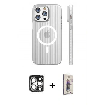 MARSİLYAN™- iPhone 15 Pro Max Kılıf Pusula Minimal Koleksiyonu - Siyah Bilvis 3D Cam Ekran Koruyucu + PVD Metal Kamera Lens - GS