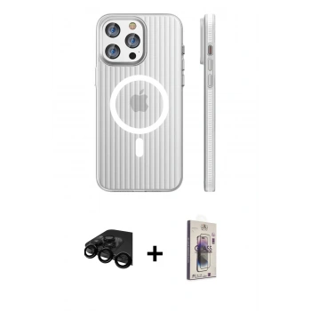 MARSİLYAN™- iPhone 15 Pro Max Kılıf Pusula Minimal Koleksiyonu - Siyah Bilvis 3D Cam Ekran Koruyucu + Raze Metal Kamera Lens - SH